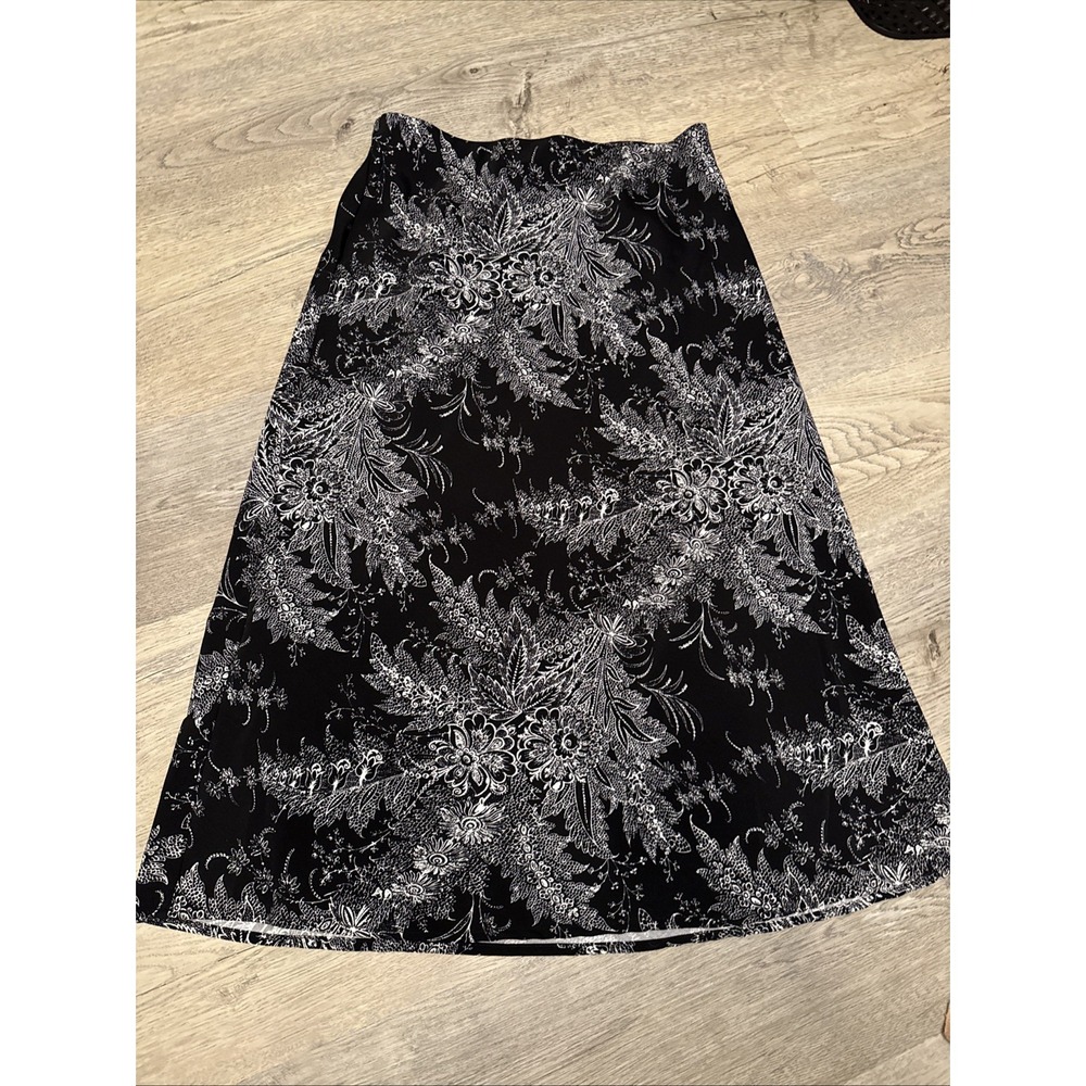 Rachel Zoe Women's Black & White Floral Print Midi Pull on Skirt Size 8